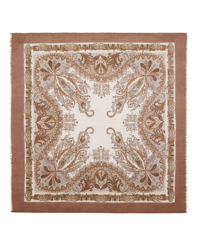 N.Peal Women's Paisley Print Square Cashmere Foulard Brown