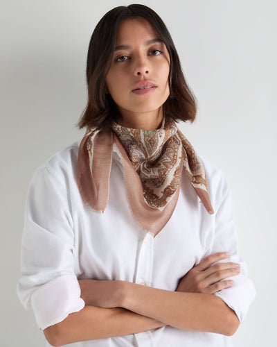 N.Peal Women's Paisley Print Square Cashmere Foulard Brown