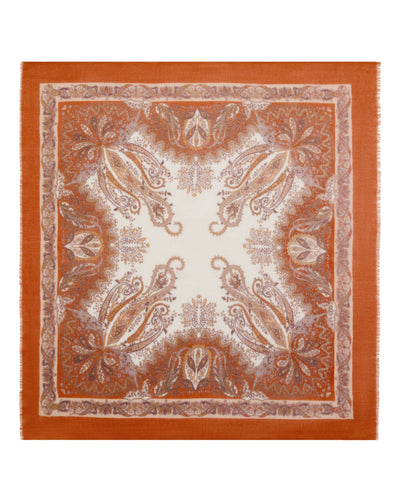 N.Peal Women's Paisley Print Square Cashmere Foulard Orange