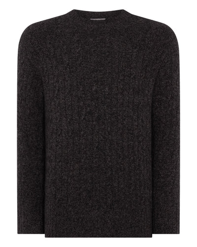 N.Peal Men's Thames Cable Round Neck Cashmere Jumper Bark Brown Melange