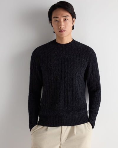 N.Peal Men's Thames Cable Round Neck Cashmere Jumper Ink Blue Melange