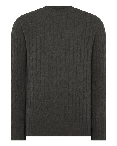 N.Peal Men's Thames Cable Round Neck Cashmere Jumper Grey Moss