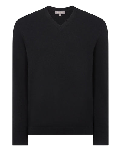N.Peal Men's Burlington V Neck Cashmere Jumper Black