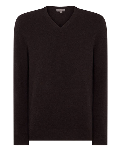 N.Peal Men's Burlington V Neck Cashmere Jumper Cocoa Brown