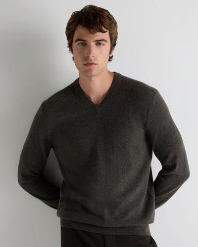 N.Peal Men's Burlington V Neck Cashmere Jumper Grey Moss