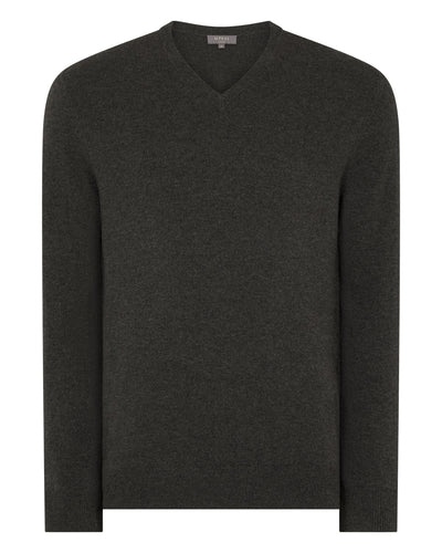 N.Peal Men's Burlington V Neck Cashmere Jumper Grey Moss