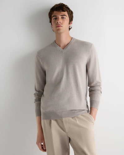 N.Peal Men's Burlington V Neck Cashmere Jumper Oat Grey