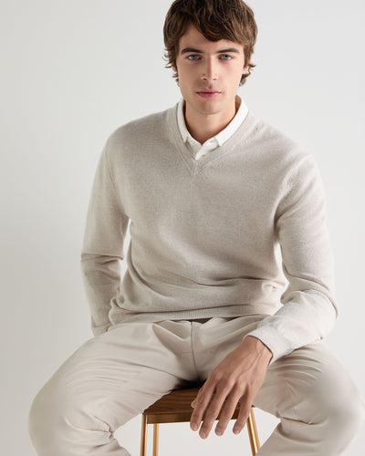 Men's The Burlington V Neck Cashmere Jumper Pebble Grey