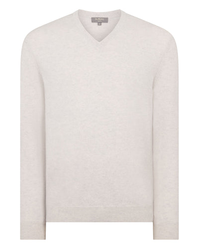 N.Peal Men's The Burlington V Neck Cashmere Jumper Pebble Grey