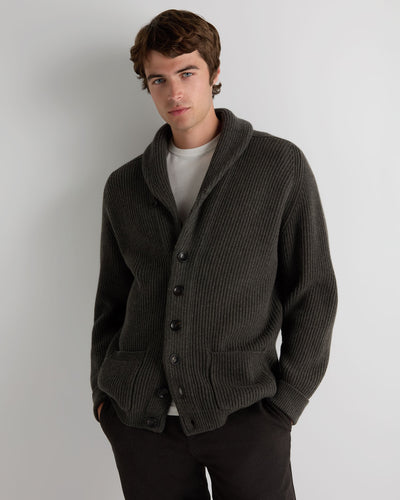 N.Peal Men's Kensington Cashmere Cardigan Grey Moss