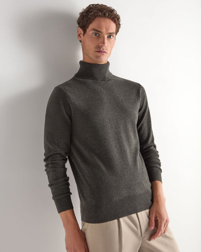 N.Peal Men's Trafalgar Roll Neck Cashmere Jumper Grey Moss