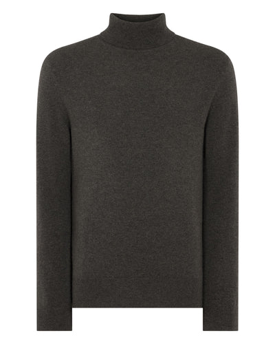 N.Peal Men's Trafalgar Roll Neck Cashmere Jumper Grey Moss