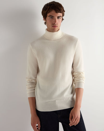 N.Peal Men's Trafalgar Roll Neck Cashmere Jumper New Ivory White