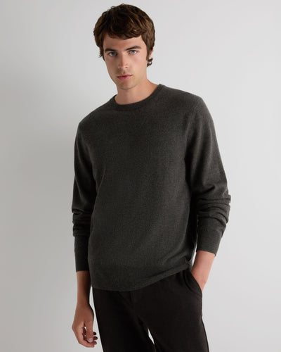 N.Peal Men's Oxford Round Neck Cashmere Jumper Grey Moss