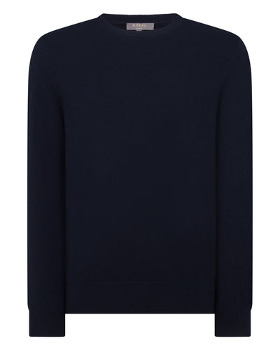 N.Peal Men's Oxford Round Neck Cashmere Jumper Navy Blue