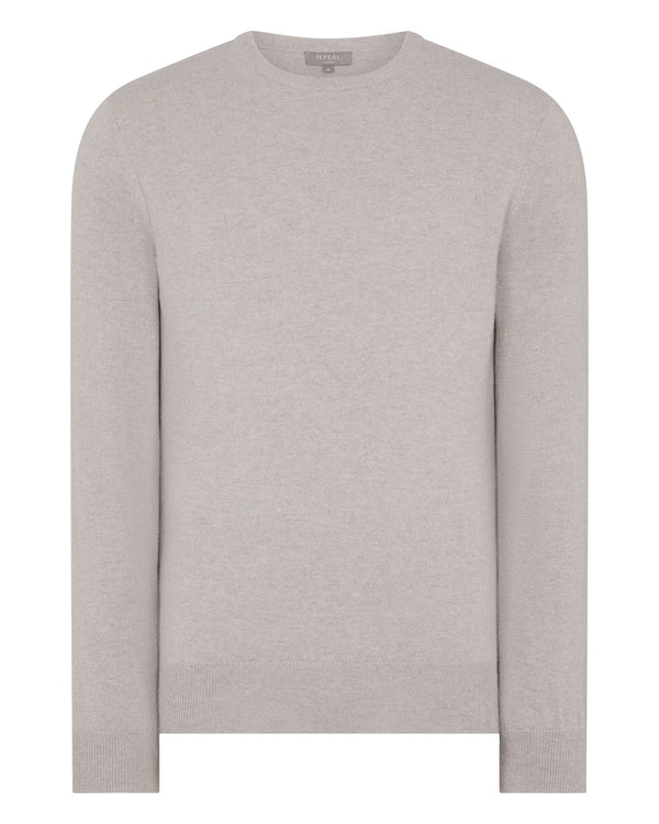 N.Peal Men's Oxford Round Neck Cashmere Jumper Oat Grey