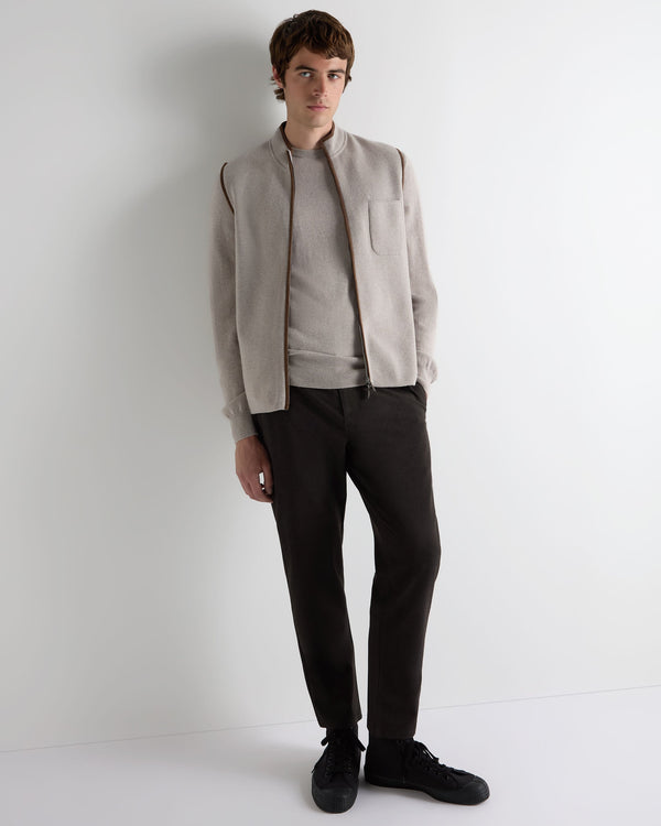 N.Peal Men's Oxford Round Neck Cashmere Jumper Oat Grey
