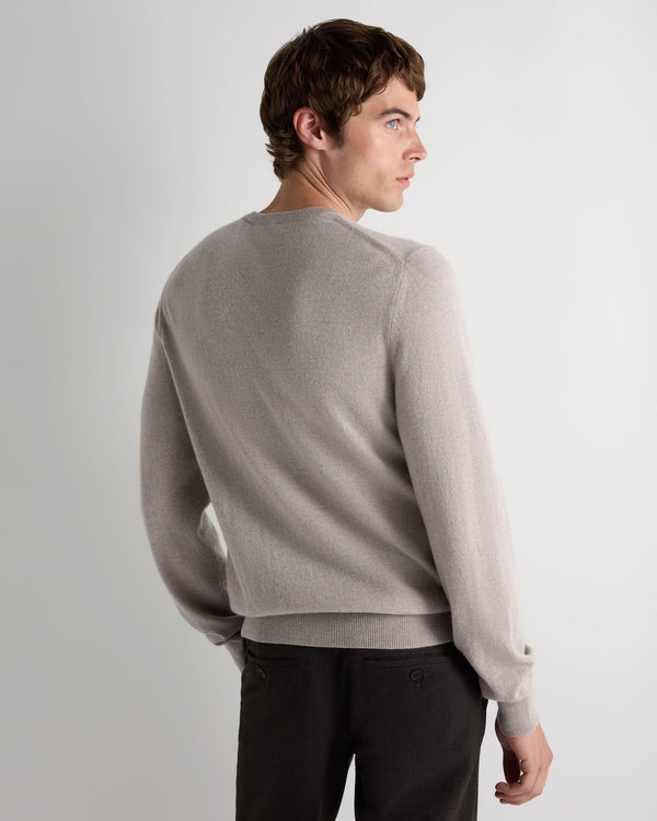 N.Peal Men's Oxford Round Neck Cashmere Jumper Oat Grey