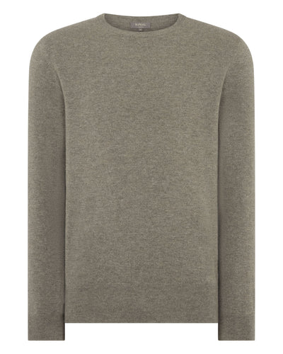 N.Peal Men's Oxford Round Neck Cashmere Jumper Sage Green