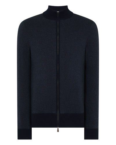 N.Peal Men's Knightsbridge Full Zip Cashmere Jumper Navy Blue