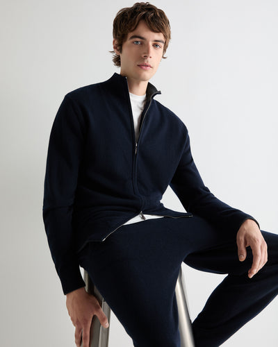 Men's Knightsbridge Full Zip Cashmere Jumper Navy Blue