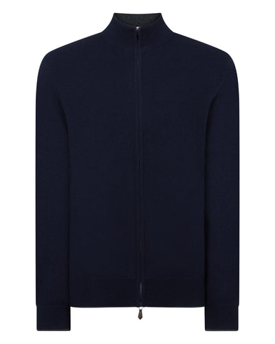 N.Peal Men's Knightsbridge Full Zip Cashmere Jumper Navy Blue