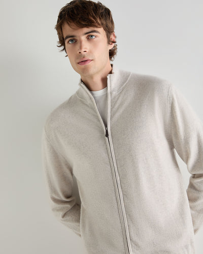 Men's Knightsbridge Full Zip Cashmere Jumper Pebble Grey