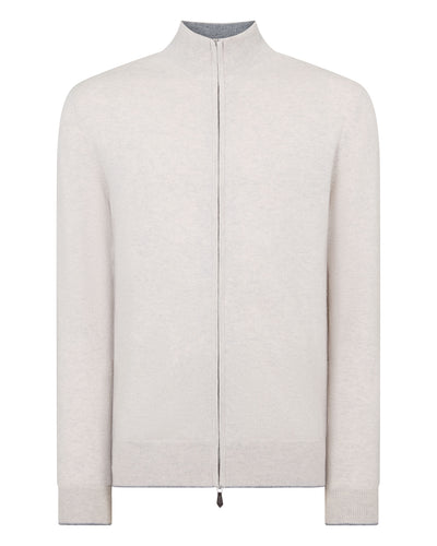 Men's Knightsbridge Full Zip Cashmere Jumper Pebble Grey
