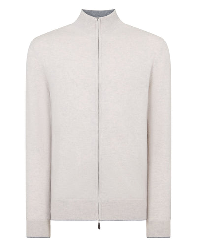 N.Peal Men's Knightsbridge Full Zip Cashmere Jumper Pebble Grey