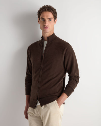 N.Peal Men's Knightsbridge Full Zip Cashmere Jumper Redwood