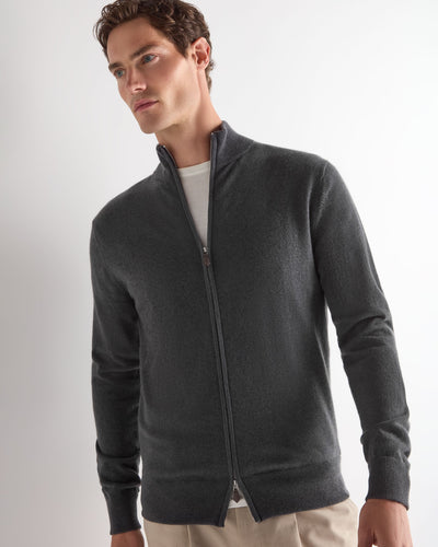 N.Peal Men's Knightsbridge Full Zip Cashmere Jumper Umber Grey
