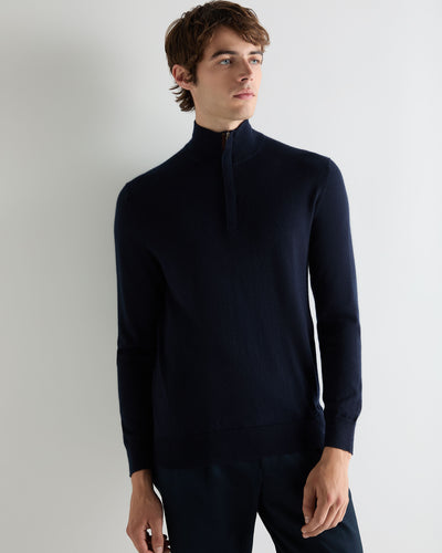 Men's Regent Fine Gauge Cashmere Half Zip Jumper Navy Blue