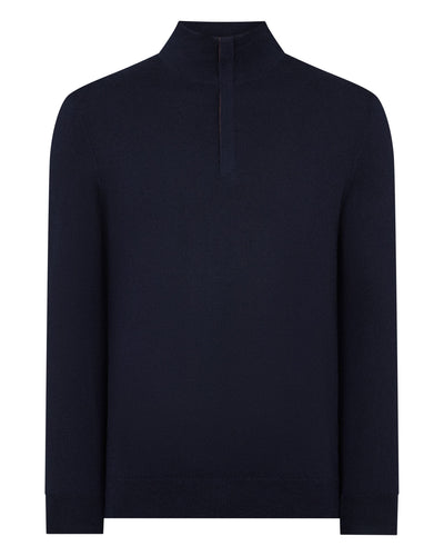 N.Peal Men's Regent Fine Gauge Cashmere Half Zip Jumper Navy Blue