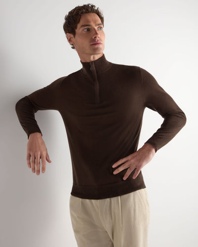 N.Peal Men's Regent Fine Gauge Cashmere Half Zip Jumper Redwood