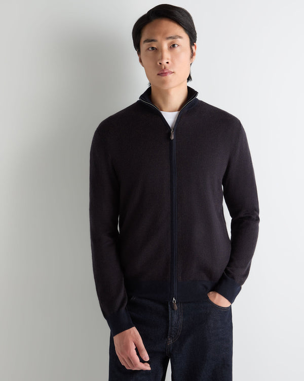 Men's Hyde Jacquard Fine Gauge Cashmere Full Zip Jumper 1