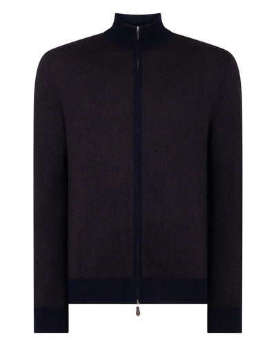 N.Peal Men's Hyde Jacquard Fine Gauge Cashmere Full Zip Jumper Navy Blue
