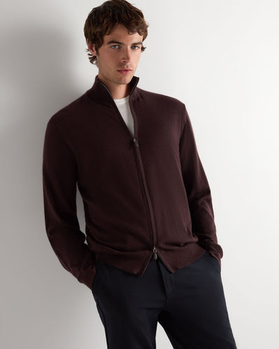 N.Peal Men's Hyde Fine Gauge Cashmere Full Zip Jumper Redwood