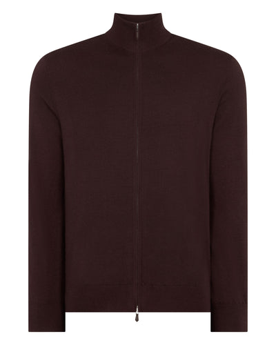 N.Peal Men's Hyde Fine Gauge Cashmere Full Zip Jumper Redwood
