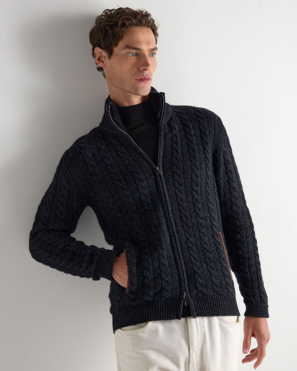 Men's Richmond Cable Cashmere Cardigan With Fur Trim 1