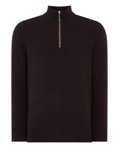 N.Peal Men's Carnaby Half Zip Cashmere Jumper Cocoa Brown