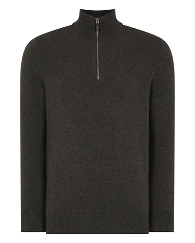 N.Peal Men's Carnaby Half Zip Cashmere Jumper Grey Moss