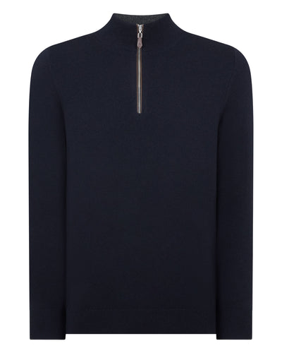 Men's Carnaby Half Zip Cashmere Jumper Navy Blue