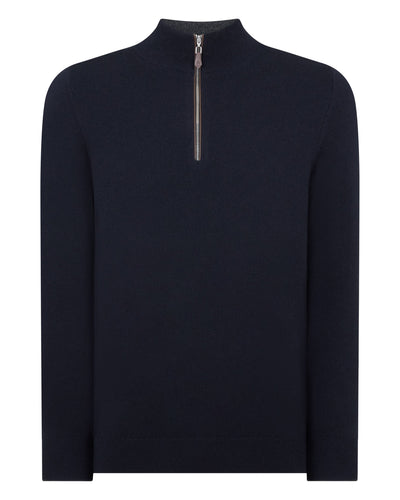 N.Peal Men's Carnaby Half Zip Cashmere Jumper Navy Blue