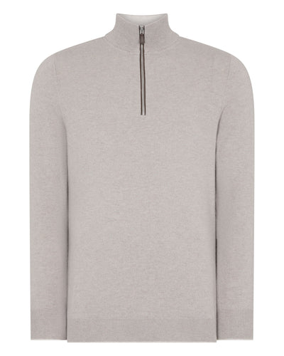 N.Peal Men's Carnaby Half Zip Cashmere Jumper Oat Grey
