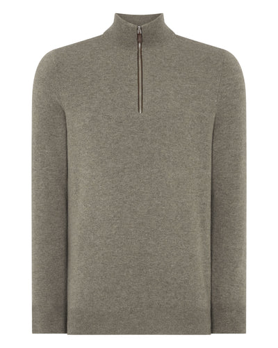 N.Peal Men's Carnaby Half Zip Cashmere Jumper Sage Green