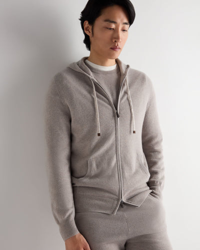 N.Peal Men's Ladbroke Cashmere Hoodie Oat Grey