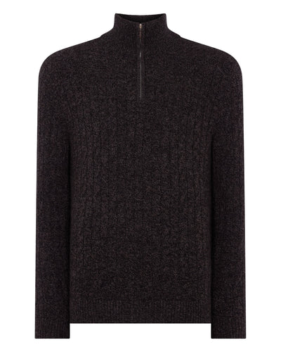 N.Peal Men's Albemarle Cable Half Zip Cashmere Jumper Bark Brown Melange