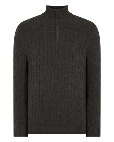 N.Peal Men's Albemarle Cable Half Zip Cashmere Jumper Grey Moss