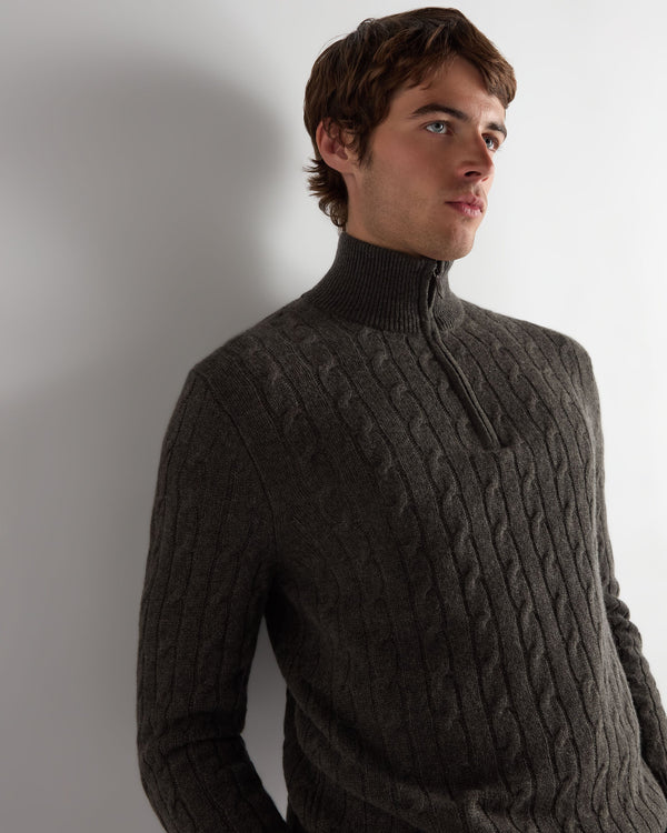 Men's Albemarle Cable Half Zip Cashmere Jumper  5