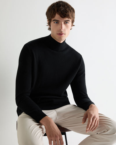 N.Peal Men's Mayfair Turtle Neck Cashmere Jumper Black